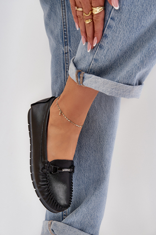 Ploché Kožené Mokasíny S Ozdobou S.Barski LR51-547 Černé