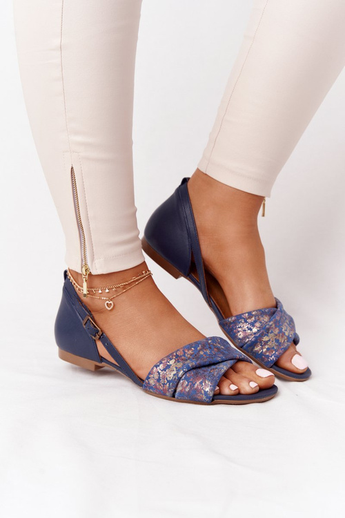Kožené Sandály S Květinami Maciejka 04614-43 Tmavě Modré