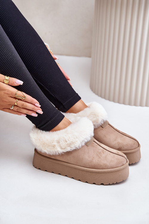 Sněhové Boty S Nízkým Svrškem S Kožíškem Na Platformě Eko Velur Tmavě Béžové Neathoria