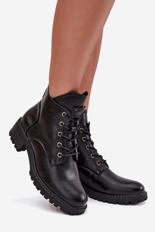 Zateplené dámske členkové topánky na podpätku Vinceza 58609 Čierne