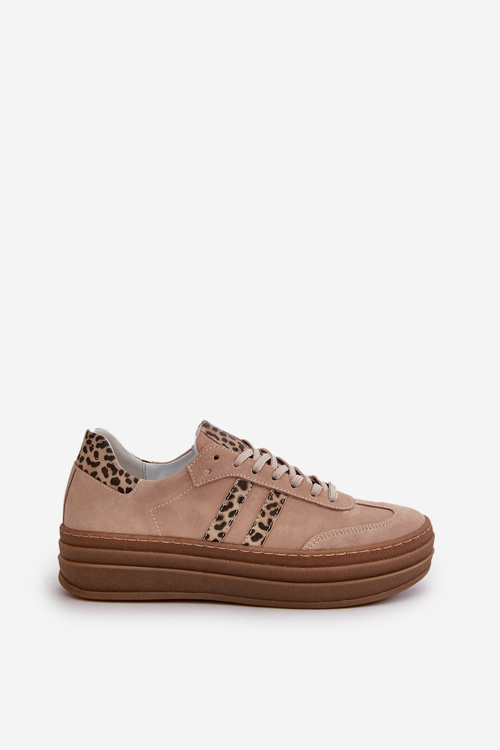 Zazoo N1068S4 Dámské Semišové Sneakersy Na Platformě Leopardí Růžové