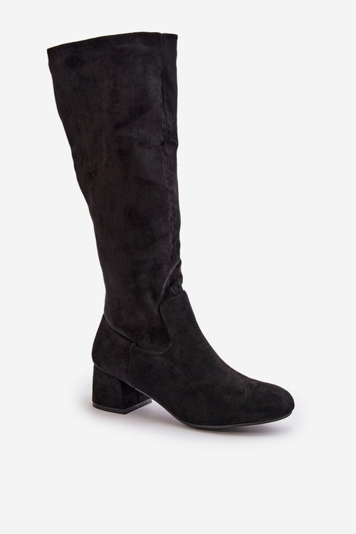 Eko Semišové Dámské Kozačky Nad Koleno Na Zip Černé Elitara