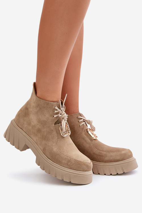 Semišové Boty Se Zlatou Dekorací Béžové Zazoo 2952