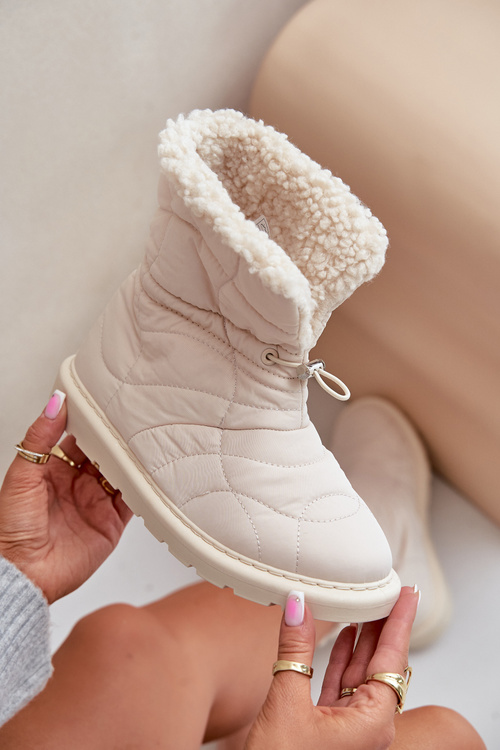 Dámské Sněhule Se Stahováním Zateplené Beránkem Světle Béžové Vamidra