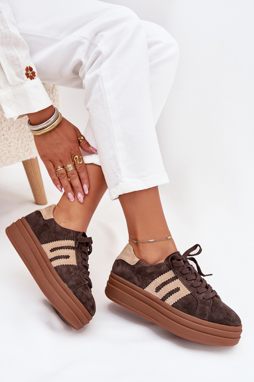 Dámské Tenisky Na Platformě Z Přírodní Semišové Čokoládové Eldira