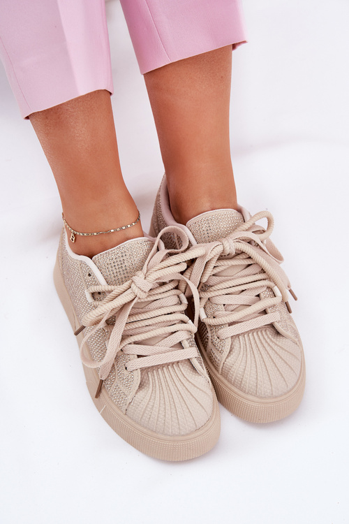 Dámské tenisky se zdobením na platformě béžové Eanneth