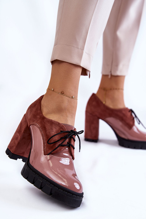 Módní semišové a lakované kozačky na platformě růžové Carisa