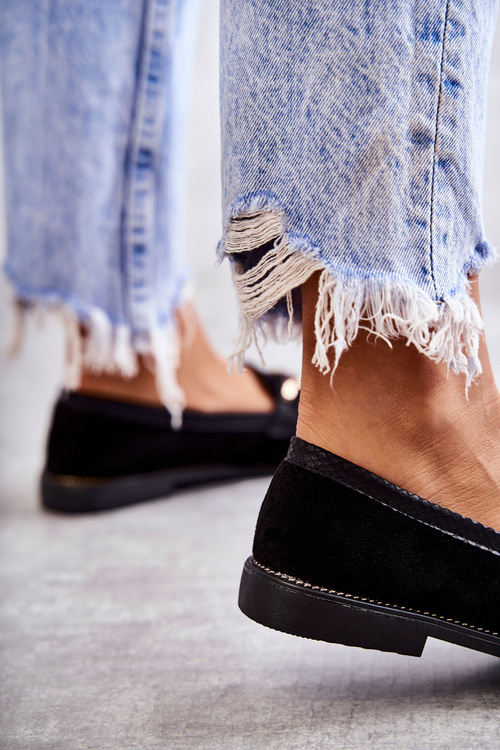 Dámské semišové mokasíny s řetízkem černé Noli