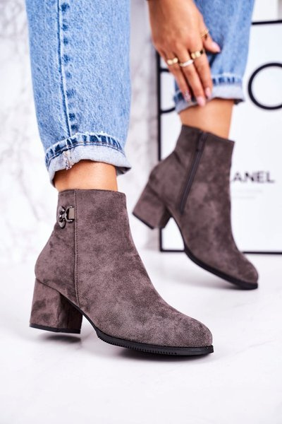 Klasické Dámské Teplé Boty Na Podpatku Šedé Success