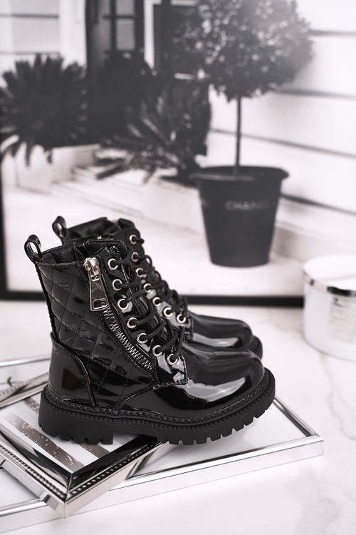 Dětské Boty zateplené Se Zipem Lakované Černé Say You