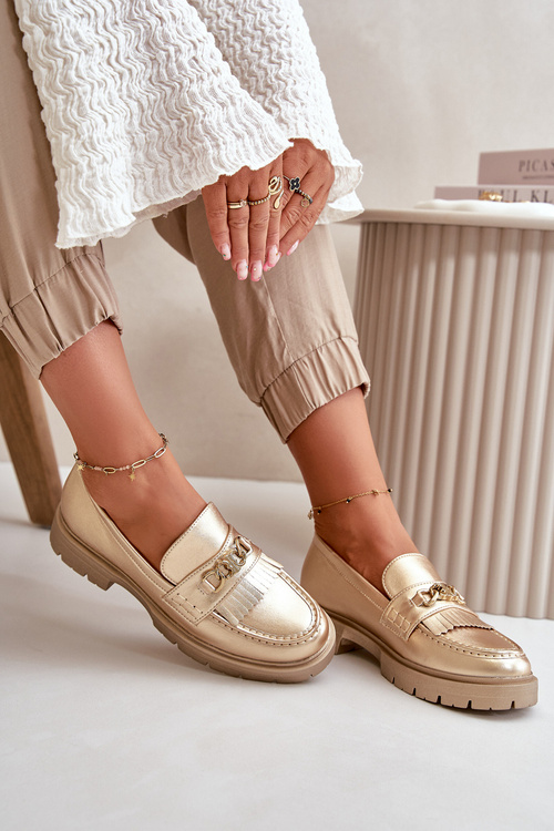 Eko Kožené Dámské Mokasíny S Ozdobou Zlaté Zanita