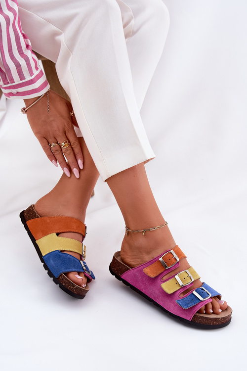 Dámské semišové pantofle s přezkami Panto Fino Fuksja RR267033