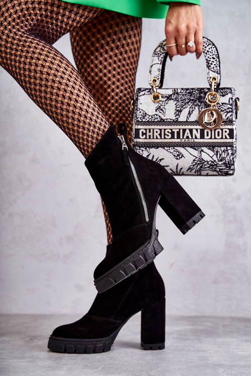 Módne semišové vysoké podpätky Laura Messi 2509 čierna