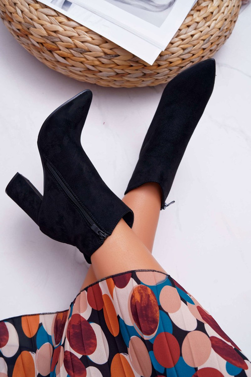 Dámské Kotníkové Boty Na Podpatku Semišové Černé Summe