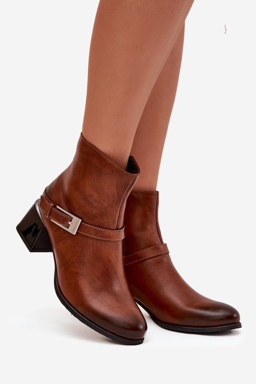 Kožené dámske členkové čižmy s prackou Zazoo 60562 hnedé