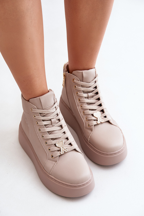 Vysoké Dámské Kožené Tenisky Na Platformě Vinceza 66707 Béžové