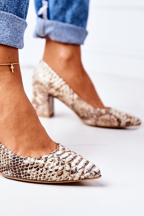 Kožené čerpadlá s hadím vzorom lewski topánky 2801 zloty