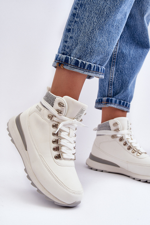 Trekkingové topánky čipky -up biele veľké hviezdy MM274675