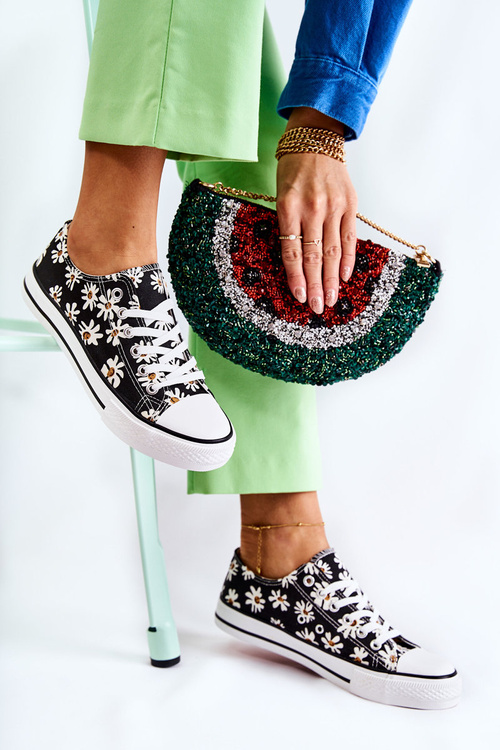 Dámské nízké tenisky s květinami Černá Janey