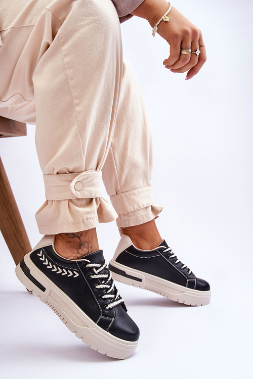 Pohodlné dámské sportovní boty na platformě černá a béžová Devan