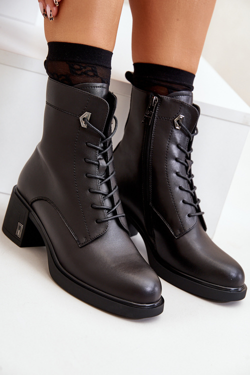 Dámske Šnurovacie Čižmy Na Opätku Z Prírodnej Kože Zateplené Čierne Vinceza 91110