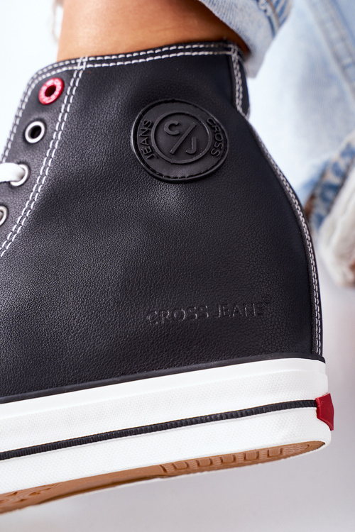 Kožené klinové tenisky krížové džínsy II2R4025 čierna