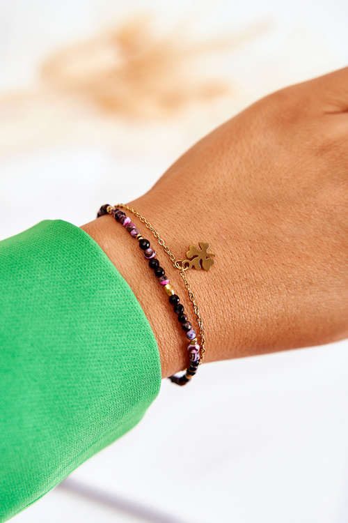 Dámský náramek s korálky černo-zlatými