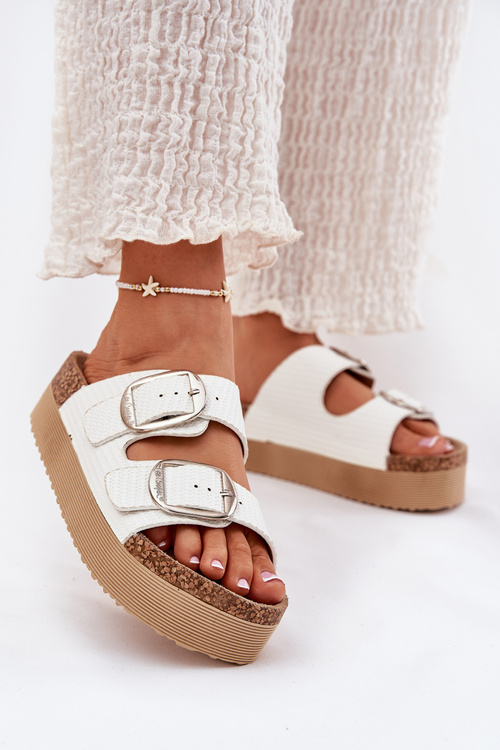 Dámské Pantofle Na Platformě S Přezkami Lee Cooper LCW-25-35-3496L Bílé