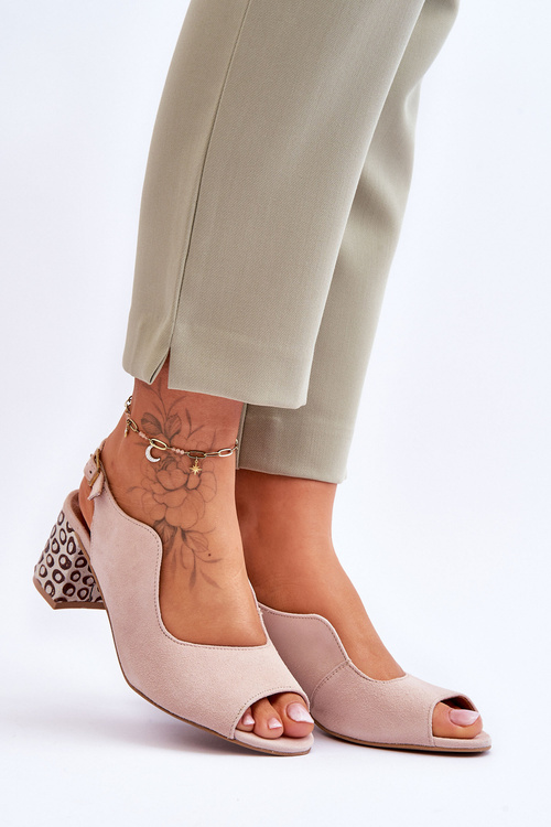 Dámské semišové sandály na podpatku Maciejka 05870-04 Béžová