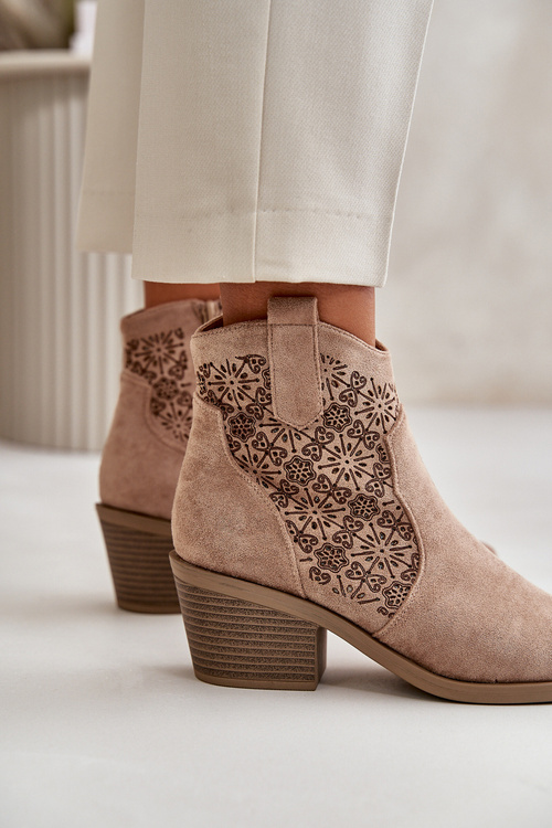 Vzorované Kožené Boty Na Zip Eko Semišové Béžové S.Barski HY42-944