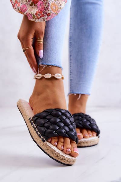 Kožené pletené pantofle Big Star JJ274919 Černá