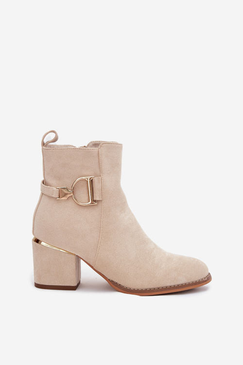 Zateplené dámske čižmy na opätku so zlatými prvkami svetlo béžové Ambrine