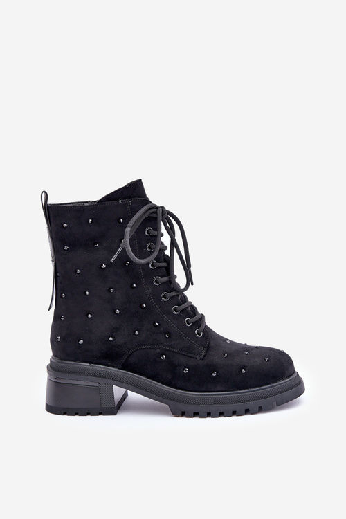 Zdobené dámske pracovné čižmy zateplené D&A čierne MR880-017