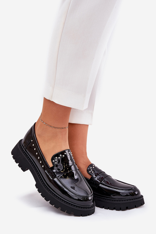 Dámské Lakované Mokasíny Se Zdobením Černé Nallae