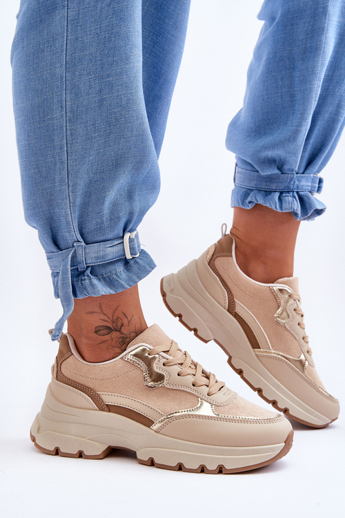 Ploché športové topánky a ikony béžová platforma