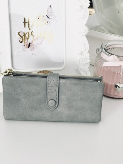 Large Women's Grey Trendy Wallet Gold Zipper