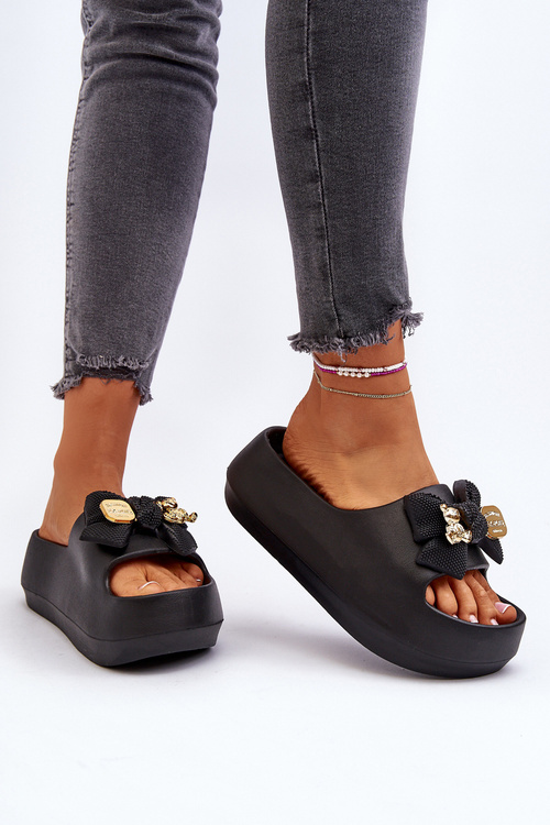 Dámské pěnové žabky s mašlí černé Salessa