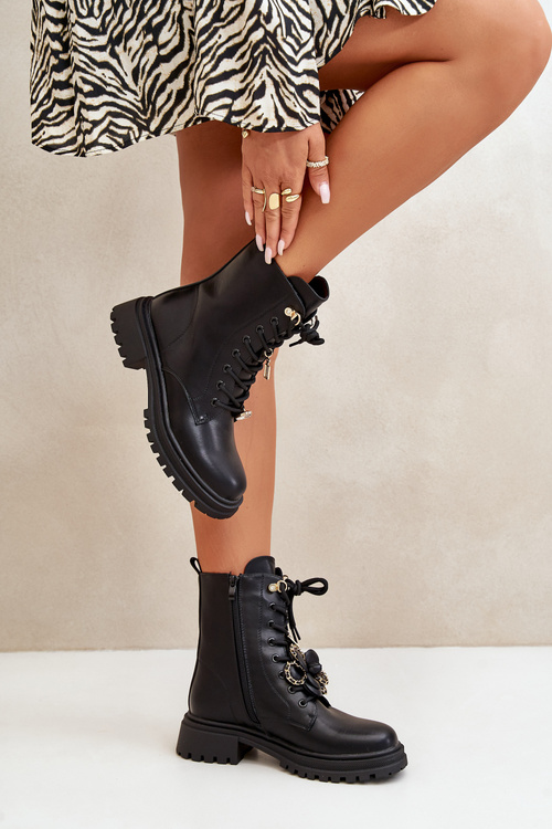 Ekokožené Boty Worker Dámské S Připínáky Černé Rianael