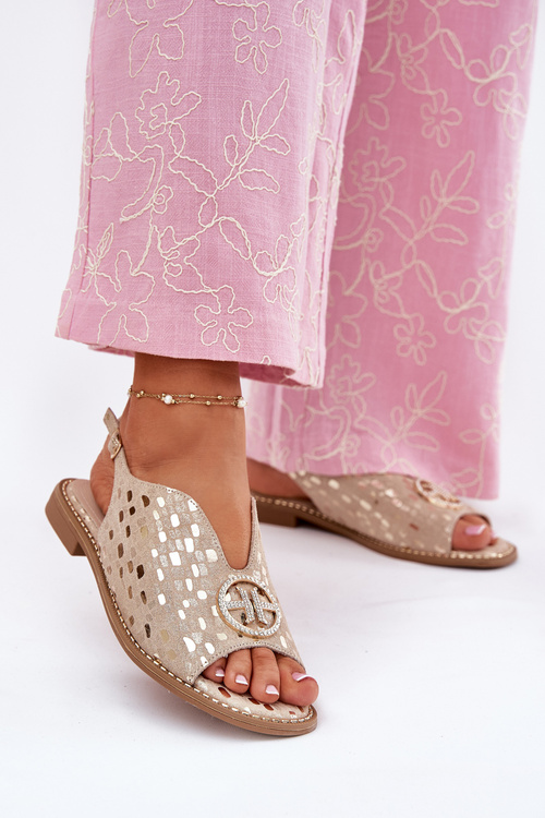 Kožené Sandále S Plochým Opätkom A Ozdobou S.Barski KV51-094 Zlaté