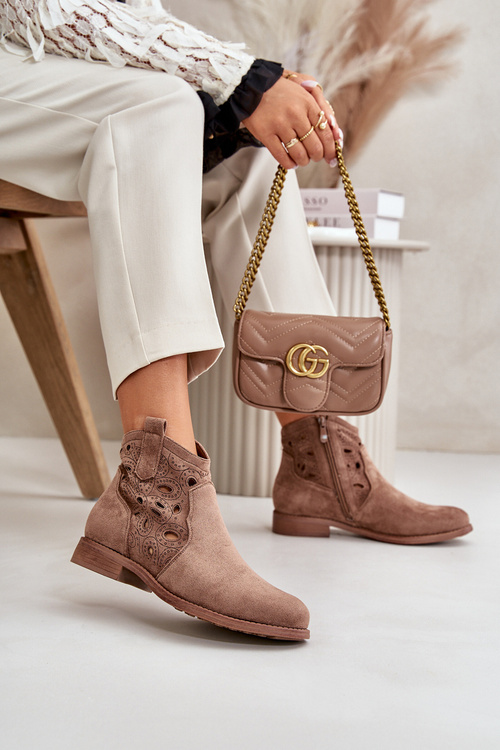 Dámské Botky S Děrováním Na Zip Hnědé S.Barski HY42-081