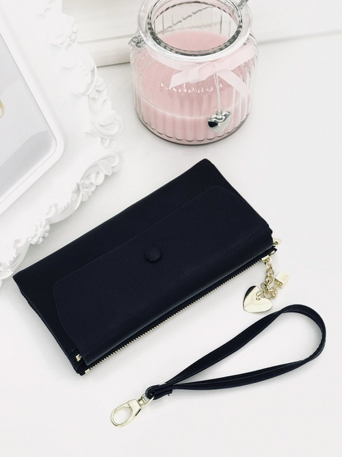 Large Women's Black Trendy Wallet Gold Zipper