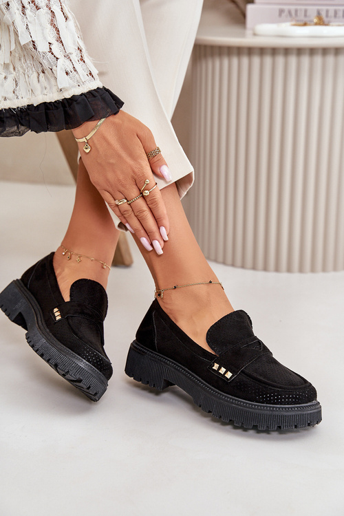 Dámske Perforované Poltopánky Mokasíny Čierne Tannes