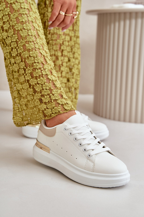 Nízke dámske tenisky na platforme z ekokože bielo-bežové Nevelena