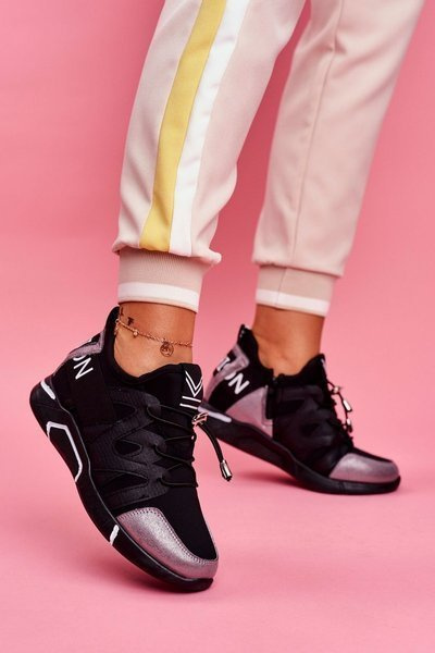 Športové dámske topánky so zipsom a zvlnenou čiernou a šedou farbou Terraf