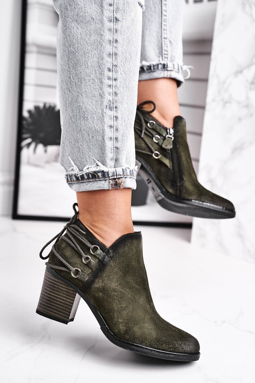 Dámské Kotníkové Boty na Podpatku Jarní Maciejka Kožené olivové 04812-24