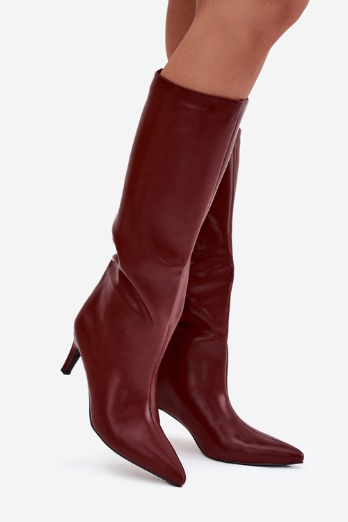 Dámske čižmy na suchý zips s izoláciou na podpätku bordová olivová