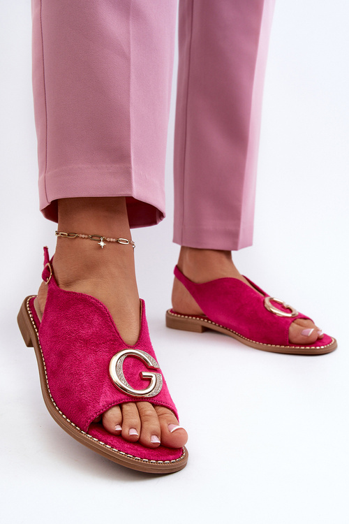 Elegantné dámske sandále s ozdobou zo syntetického semišu S.Barski KV27-058 Fuksia