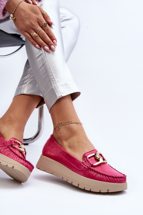 Zazoo Kožené Mokasíny na Platformě s Ozdobou Fuksia