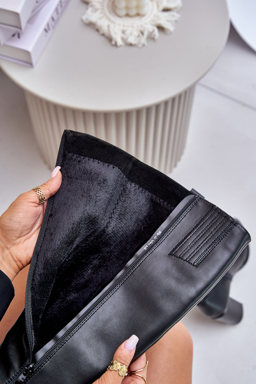 Kožené Zateplené Kozáky Na Podpatku Černé Sergio Leone KZ230-S