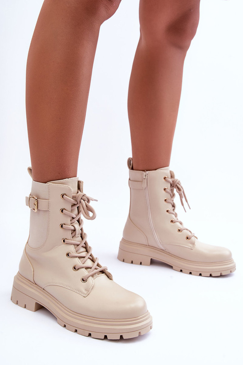 Kožené Dámské Botky Workery Bežové Chrezy